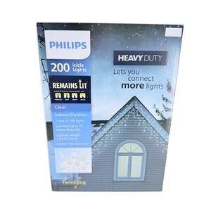 Philips 200 Clear Icicle Lights Heavy Duty White Wire Twinkling Indoor Outdoor